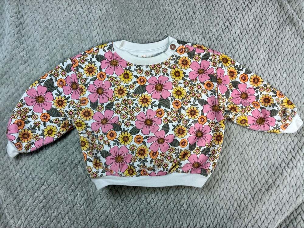 Cat & Jack Retro Floral Sweatshirt 6-12M Pink Yellow Organic Cotton